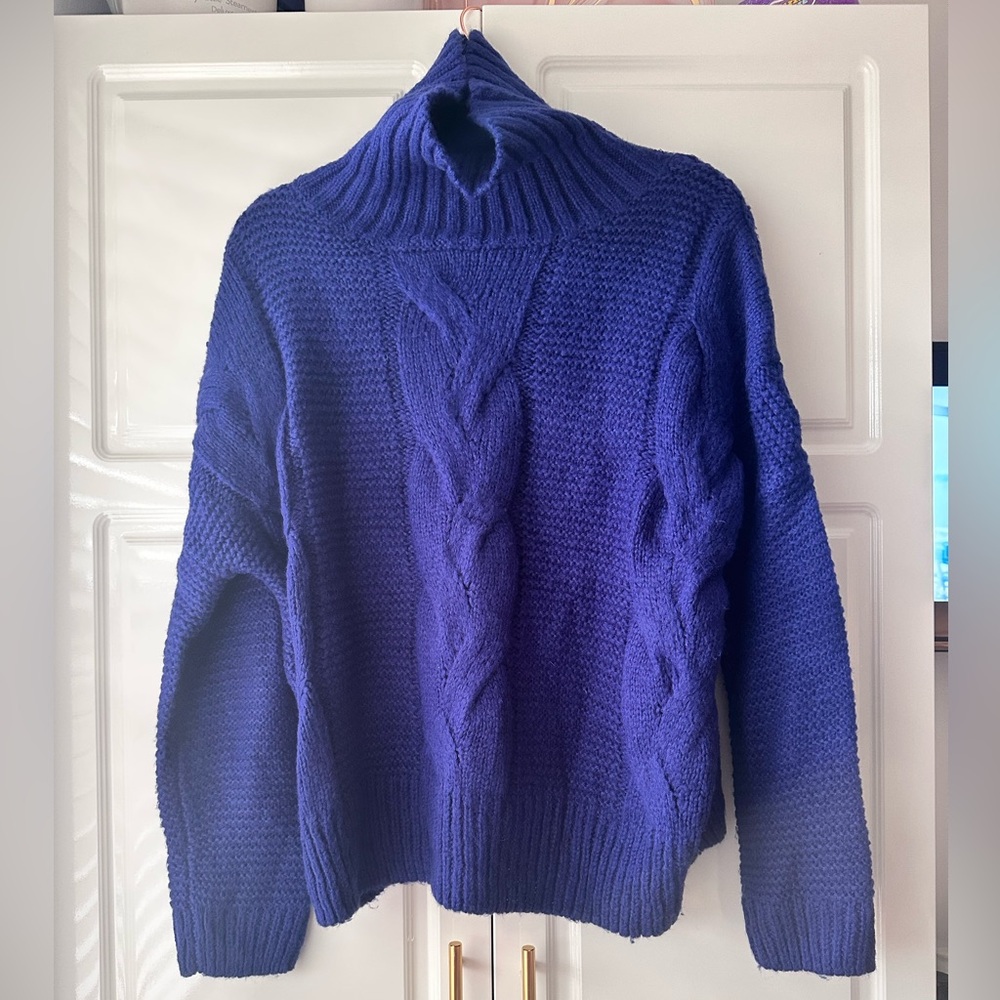 Elodie Deep Blue Cable Knit Turtleneck Sweater